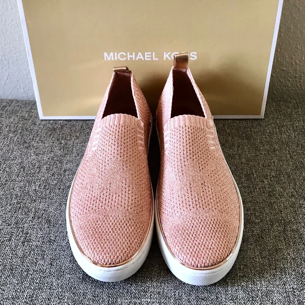 MICHAEL KORS Metallic Rose Gold Slip On Sneakers